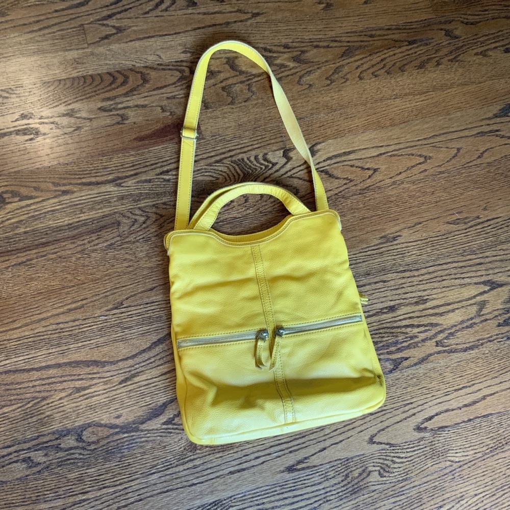 FOSSIL Erin Foldover Yellow Pebbled Leather Convertible Crossbody‎ Tote Purse